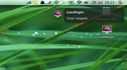 GoodNight in action - growl notifications