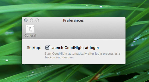 GoodNight in action - preferences window